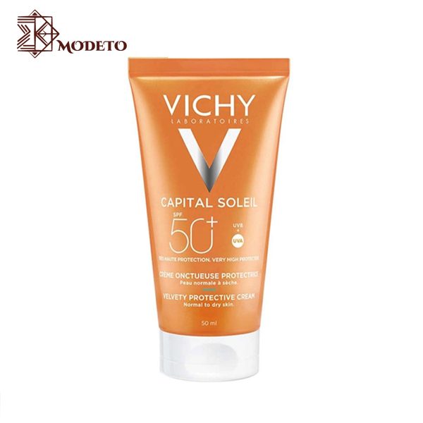 کرم ضد آفتاب بی رنگ پوست های نرمال تا خشک ویشی SPF50 مدل Velvety