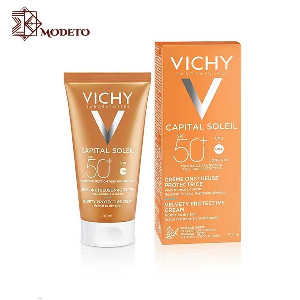 کرم ضد آفتاب بی رنگ پوست های نرمال تا خشک ویشی SPF50 مدل Velvety